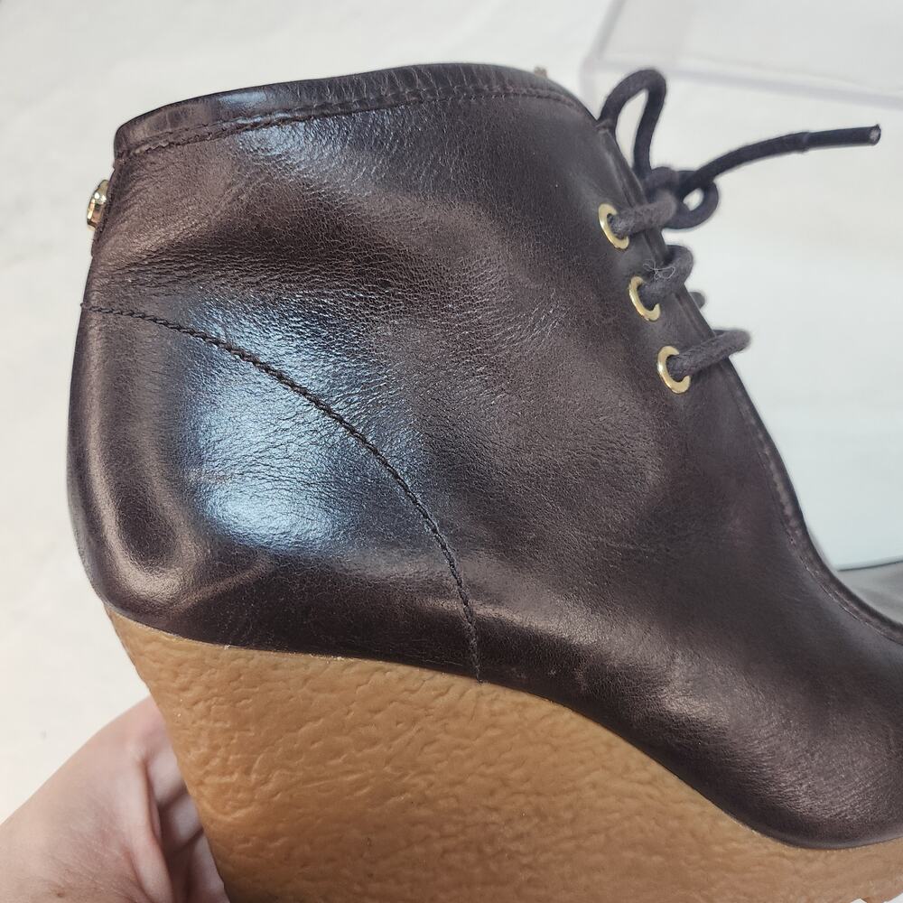 Dark Academia Whimsigoth Brown Leather Moc Toe Wedge Boots 6.5 90s Minimalist - Picture 11 of 15